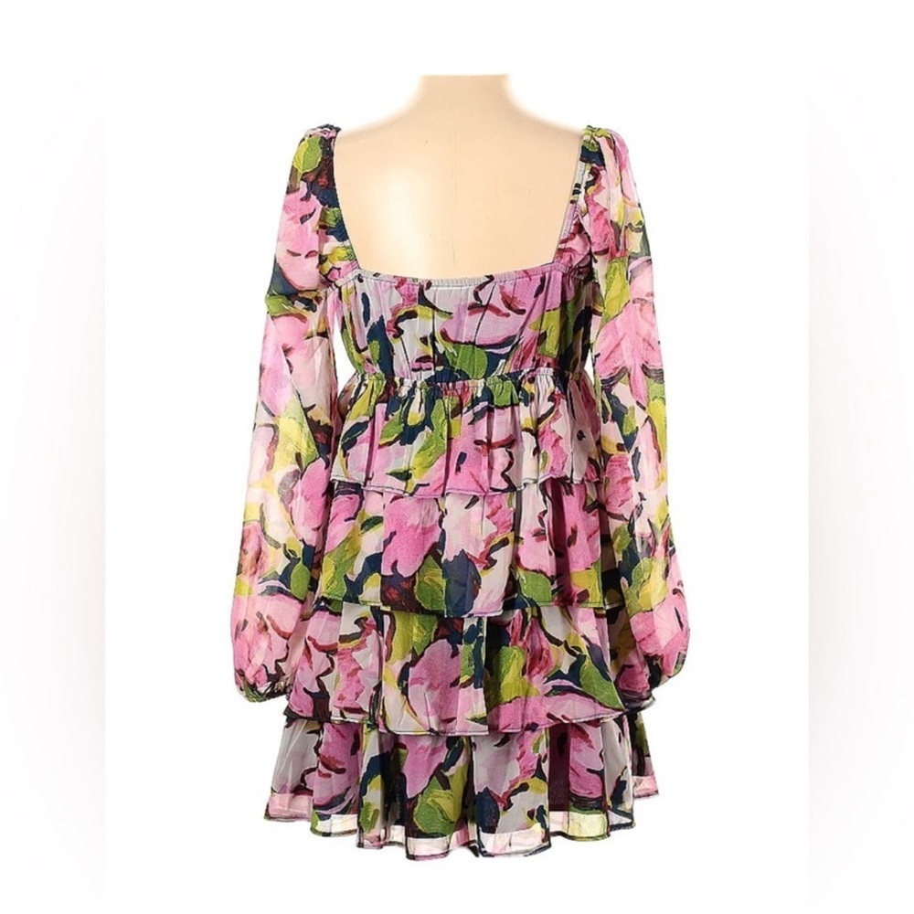 💐 NWT Abercrombie & Fitch Pink Floral Tiered Ruffle Mini Dress - Small - Picture 3 of 3
